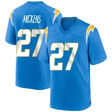 ＃27 Men's RJ Mickens Blue Game Los Angeles Chargers Powder Alternate Jersey
