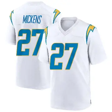 ＃27 Youth RJ Mickens White Game Los Angeles Chargers Jersey
