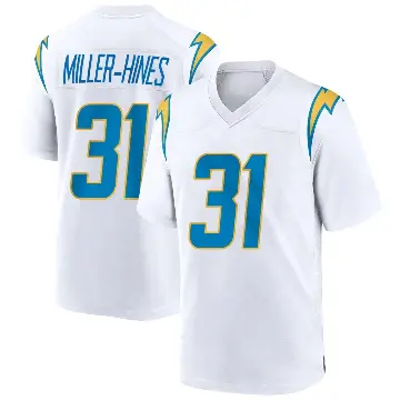 ＃31 Men's Nyheim Miller-Hines White Game Los Angeles Chargers Jersey