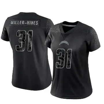 ＃31 Women's Nyheim Miller-Hines Black Limited Los Angeles Chargers Reflective Jersey