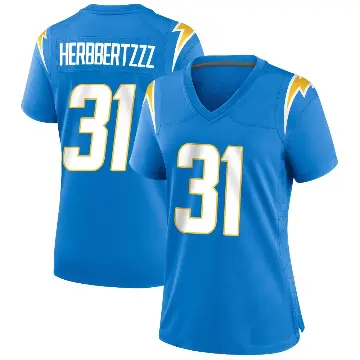 ＃31 Women's Nyheim Miller-Hines Blue Game Los Angeles Chargers Powder Alternate Jersey