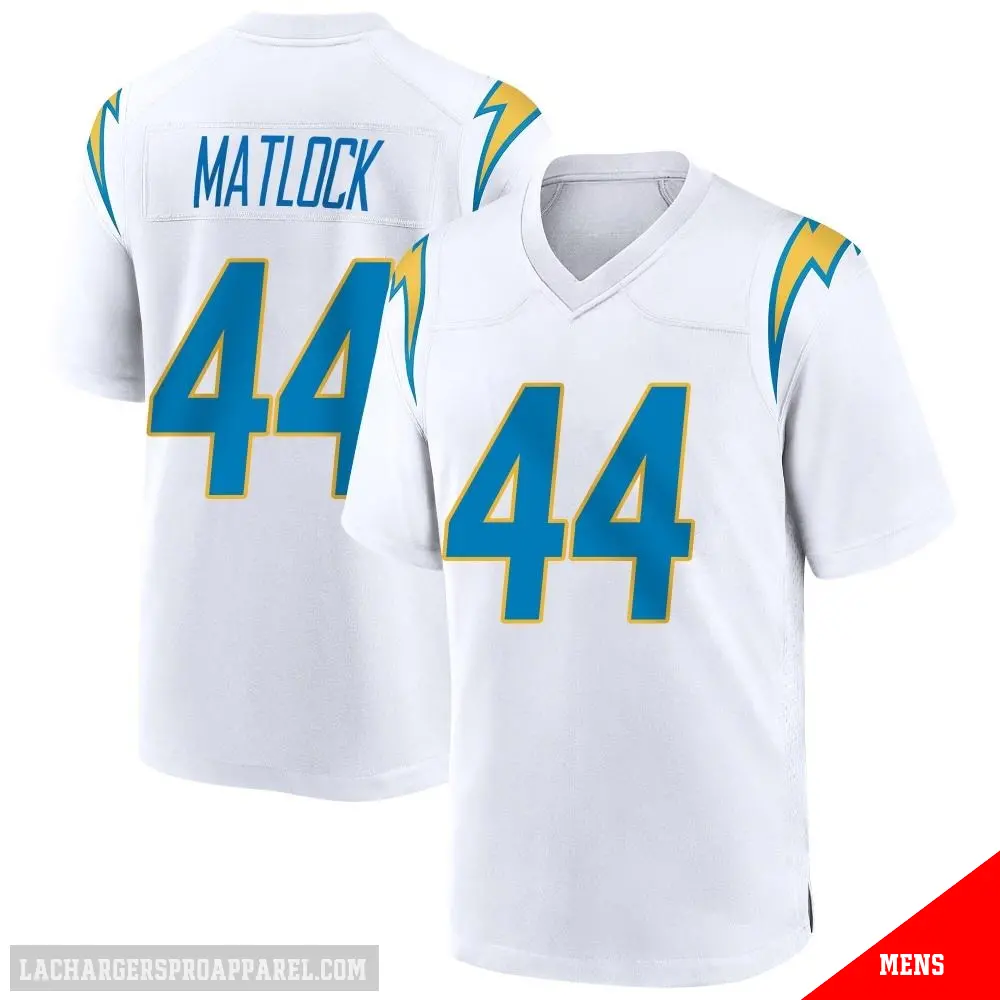 ＃44 Men's Scott Matlock White Game Los Angeles Chargers Jersey