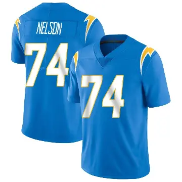 ＃74 Men's Ryan Nelson Blue Limited Los Angeles Chargers Powder Vapor Untouchable Alternate Jersey