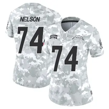 ＃74 Women's Ryan Nelson Arctic Camo Limited Los Angeles Chargers 2024 Salute to Service Jersey