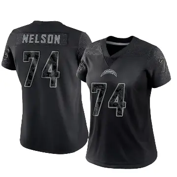 ＃74 Women's Ryan Nelson Black Limited Los Angeles Chargers Reflective Jersey