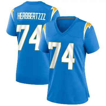 ＃74 Women's Ryan Nelson Blue Game Los Angeles Chargers Powder Alternate Jersey