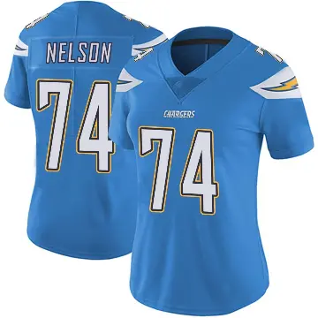 ＃74 Women's Ryan Nelson Blue Limited Los Angeles Chargers Powder Vapor Untouchable Alternate Jersey