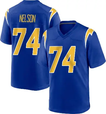 ＃74 Youth Ryan Nelson Royal Game Los Angeles Chargers 2nd Alternate Jersey